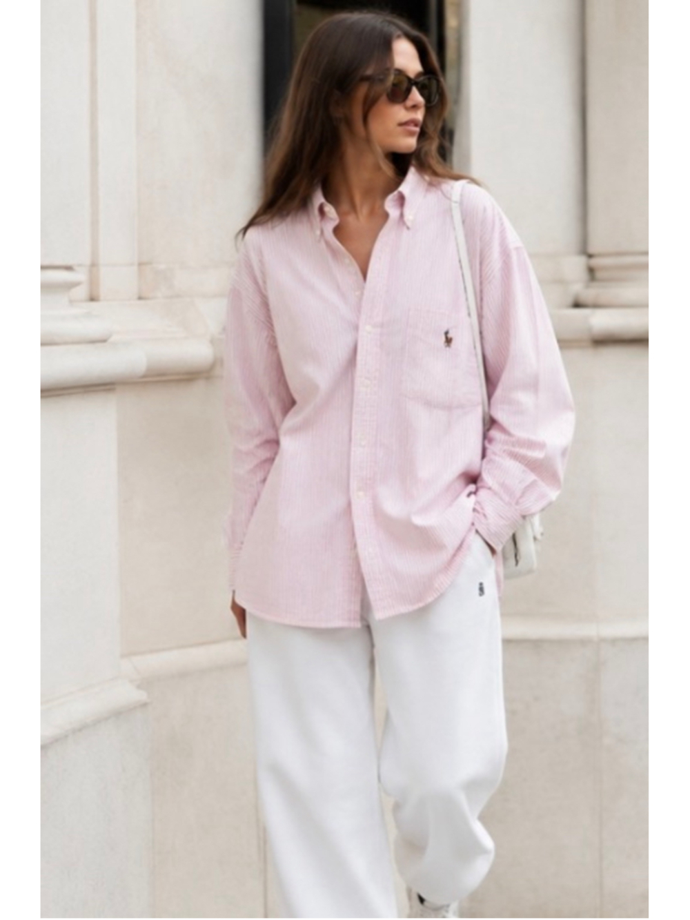Women's Ralph Lauren Yarmouth Button Down Shirt L Pink White Striped